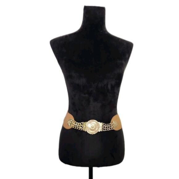 Vtg Arden B Women\'s Wide Elastic Belt Waist Gold Metal disc & chains Buckle S/M main image 7